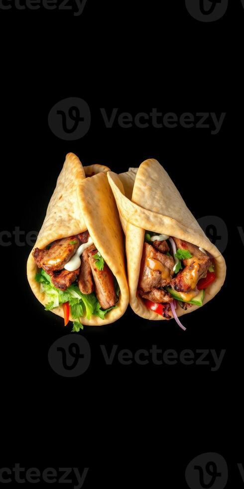 Delicious wraps filled with flavorful grilled chicken, fresh vegetables, and savory sauces photo