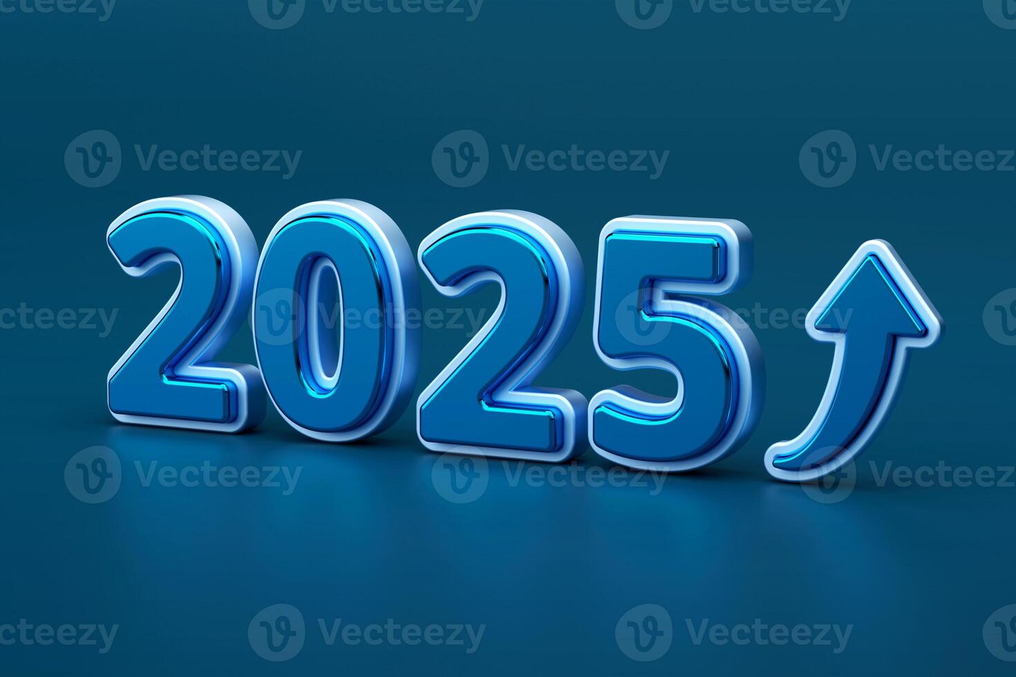 2025 futuristic design with shiny blue numbers and upward arrow symbolizing growth, progress, and optimism for the future, 3d rendering photo