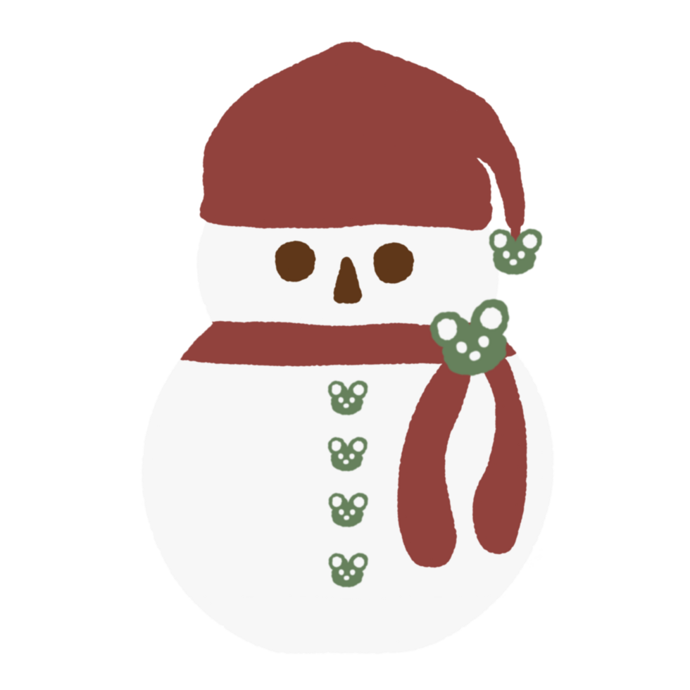 Isolate cute snowman with red hat and scarf. png