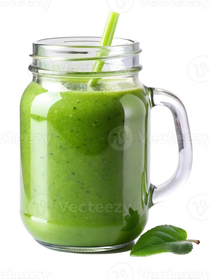 Green smoothie in a jar with a straw png