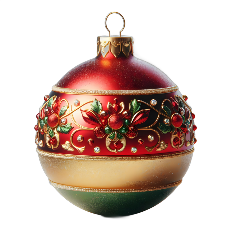 A radiant red Christmas ball embellished with elegant floral designs, perfect for creating a warm and festive atmosphere. png