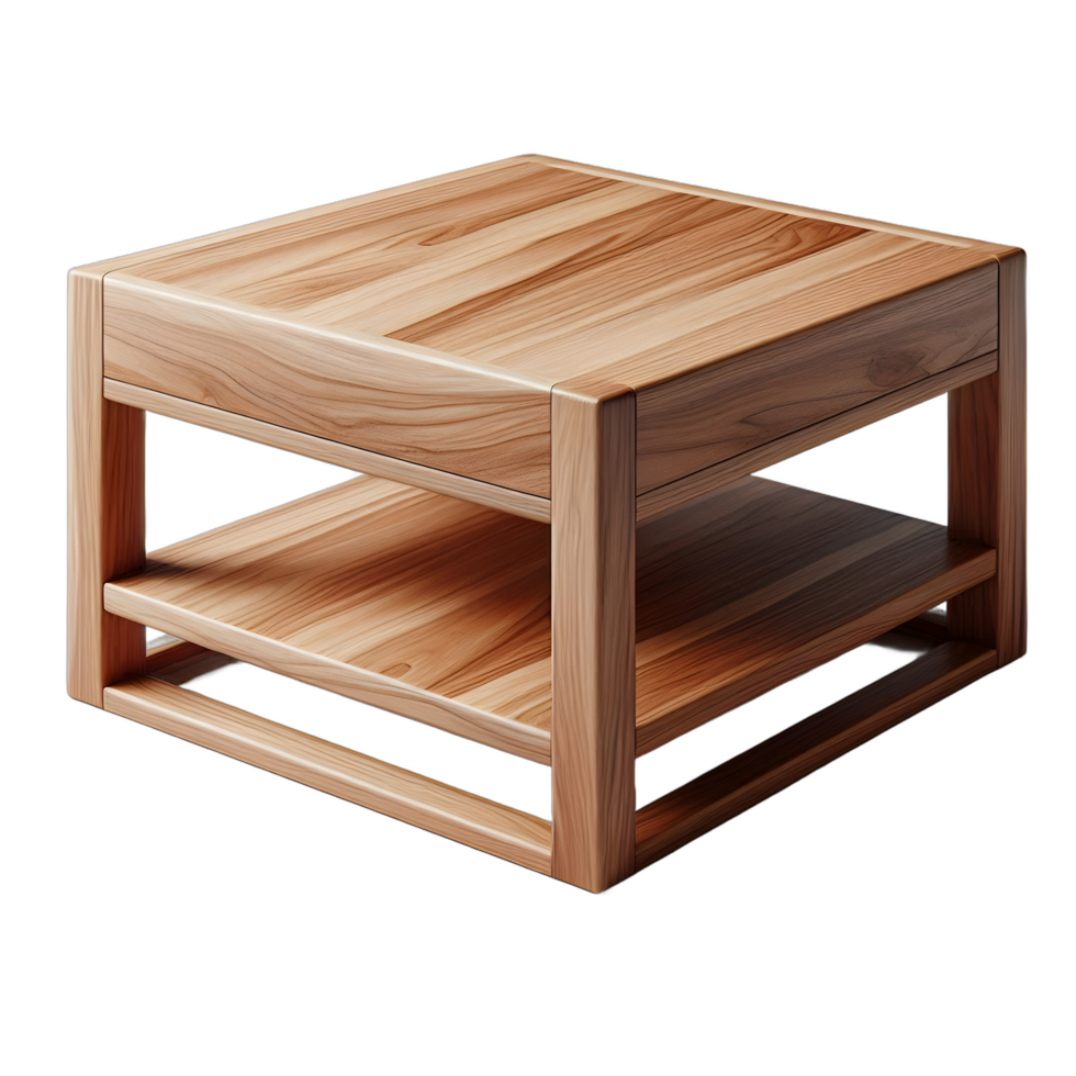 A wooden coffee table with a shelf on top png