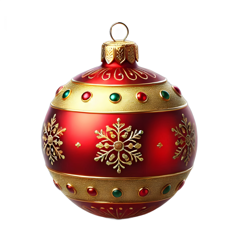 A stunning red Christmas ball accented with metallic floral motifs, adding depth and elegance to your tree. png