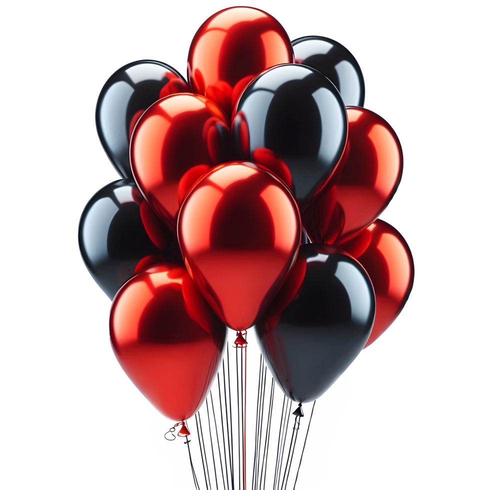 Many balloons in black and red suitable for birthday event png