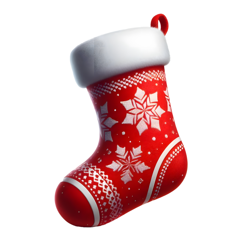 This plush red Christmas sock, adorned with delightful ornaments, is perfect for creating a festive and inviting atmosphere. png