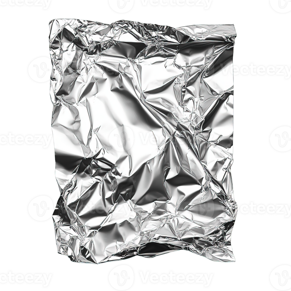 Crumpled and Reflective Aluminum Foil with Textural Creases and Folds png