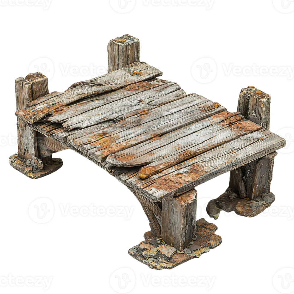 Decayed Timber Footbridge Displaying Natural Wear and Erosion png