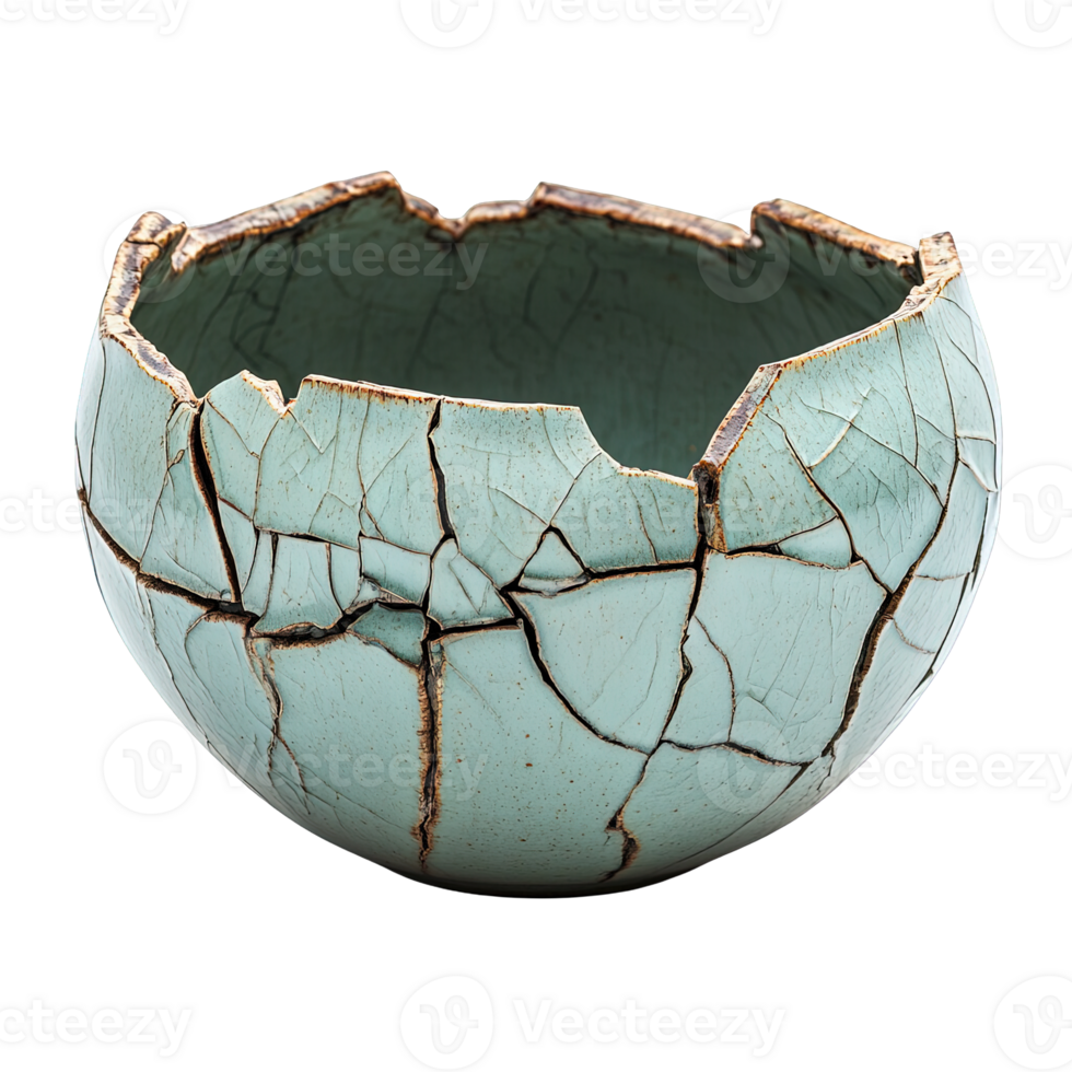 Damaged Pottery with Visible Cracks and Rustic Finish png