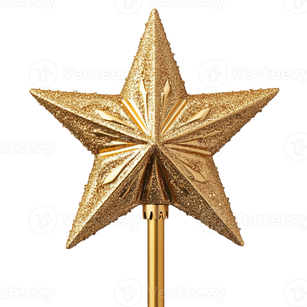 Festive Golden Star Tree Topper with Sparkling Glitter and Decorative Design png