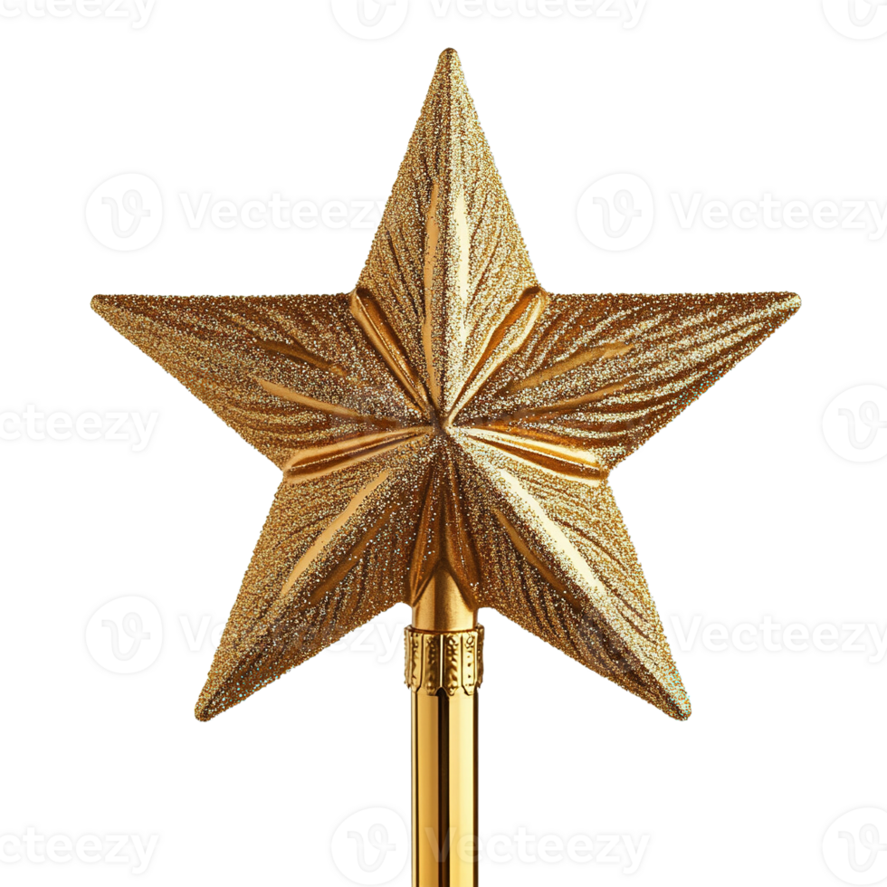 Beautiful Glittery Golden Star Tree Topper with Intricate Patterns png