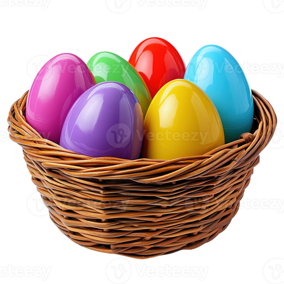 tema de páscoa vime cesta com a matriz do colorida plástico ovos png