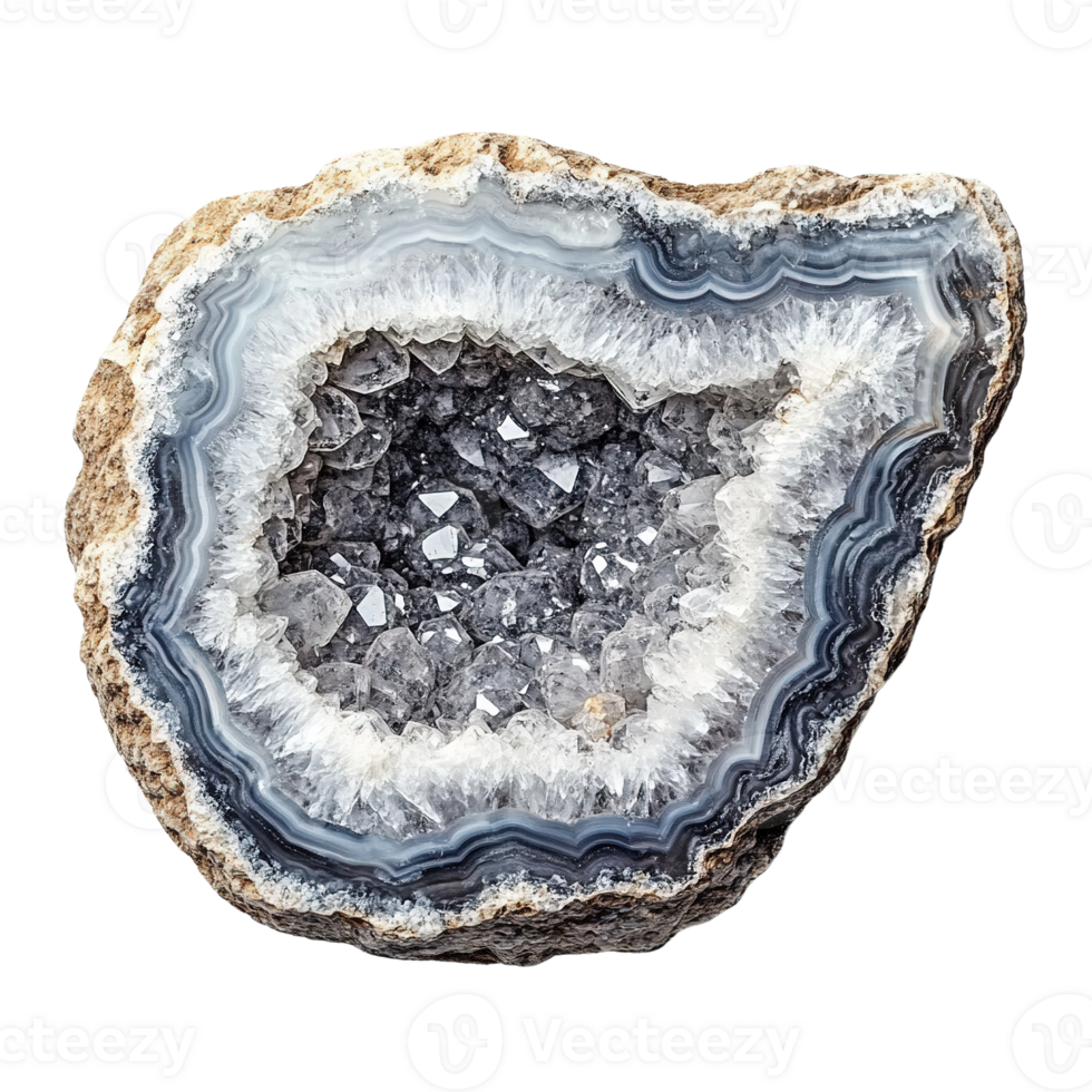 Striking Geode with Reflective Amethyst Crystal Interior png