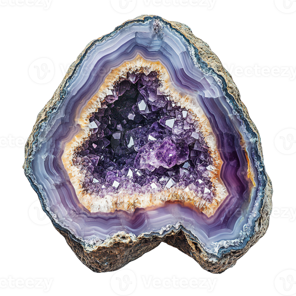 Geode with Stunning Purple Amethyst Crystals and Textured Exterior png