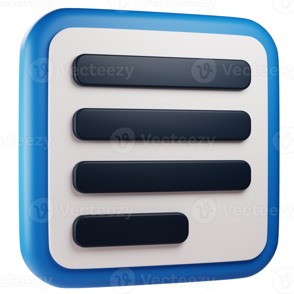 align text left 3d icon. graphic design 3d icon illustration. 3d design style. 3d rendering png