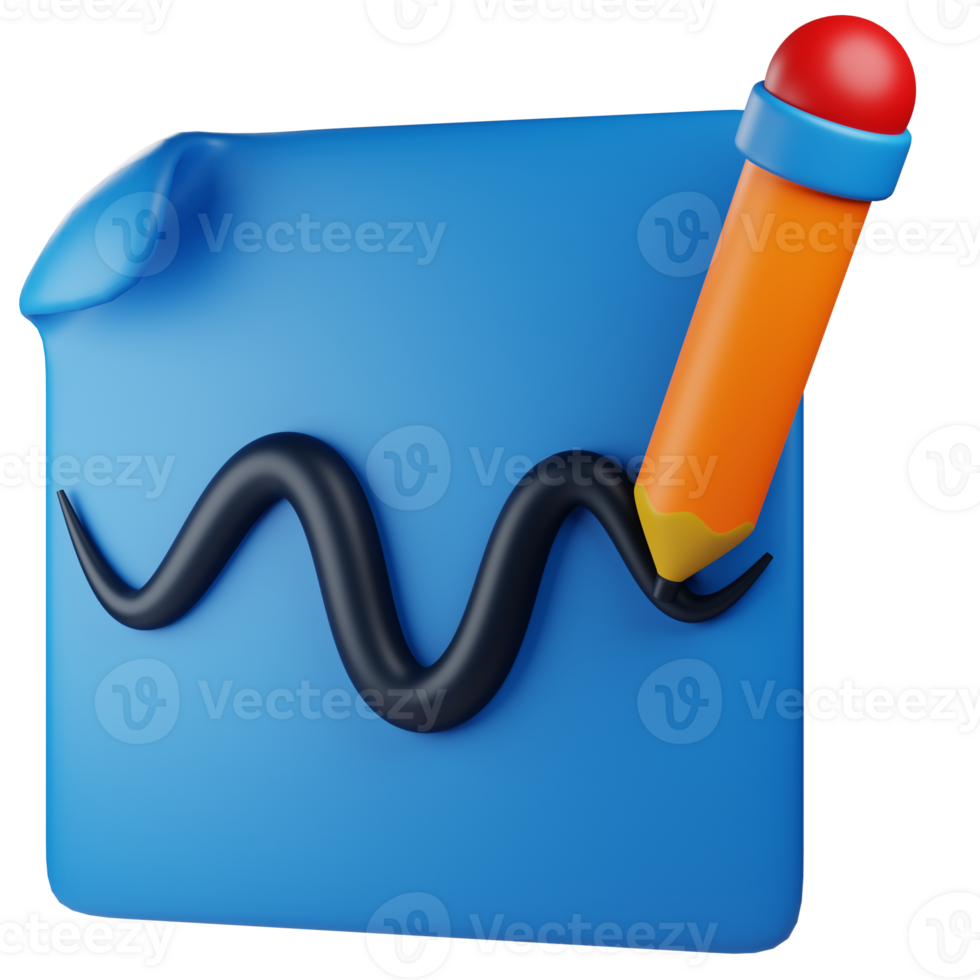 drawing with pencil illustration. graphic design 3d icon illustration. 3d design style. 3d rendering png