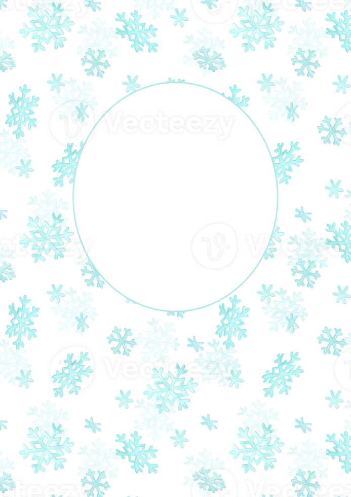 Snowflakes vertical background with highlighted white oval for text. Simple pattern with hand-drawn falling watercolor snowflakes shapes. Winter vertical template for covers, postcards, posters, etc. png