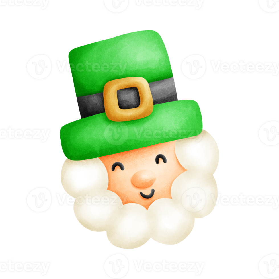 Watercolor painting of a cheerful St. Patrick's face with a hat and a smile that radiates charm and magic. png