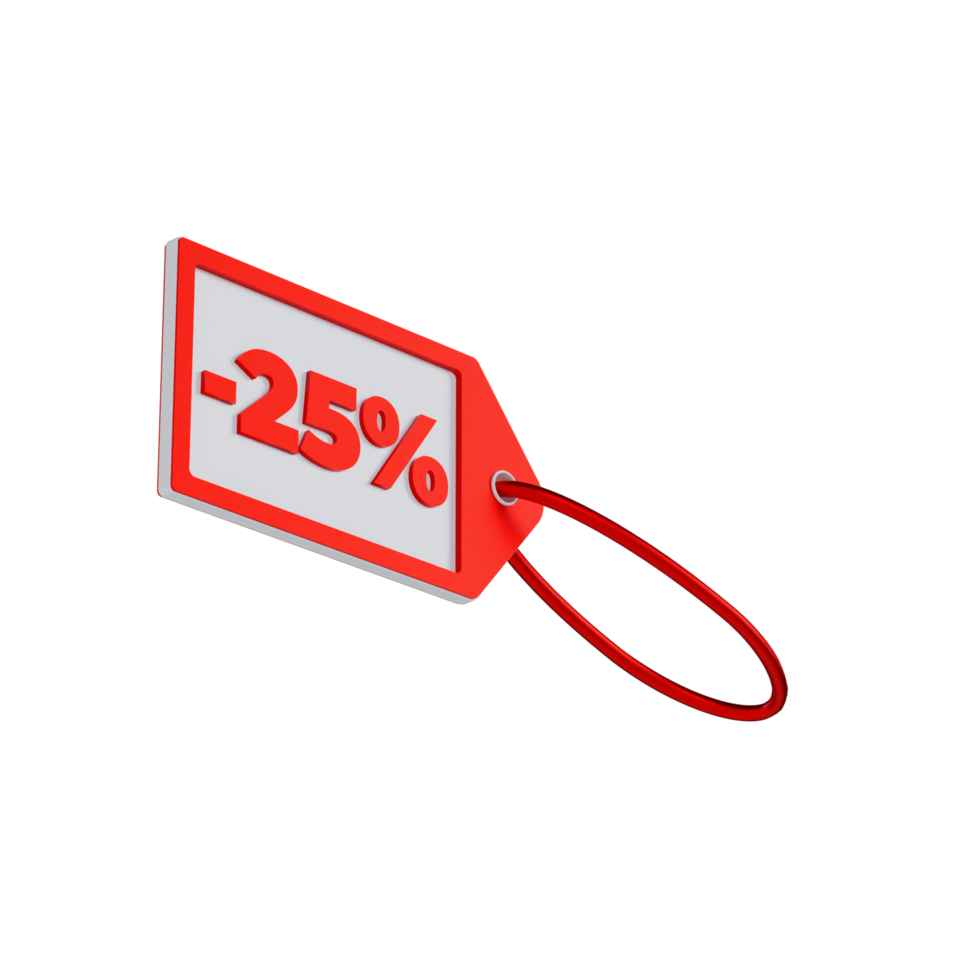 Red 25 Percent Discount Tag - Medium Low View at 45 Degrees png