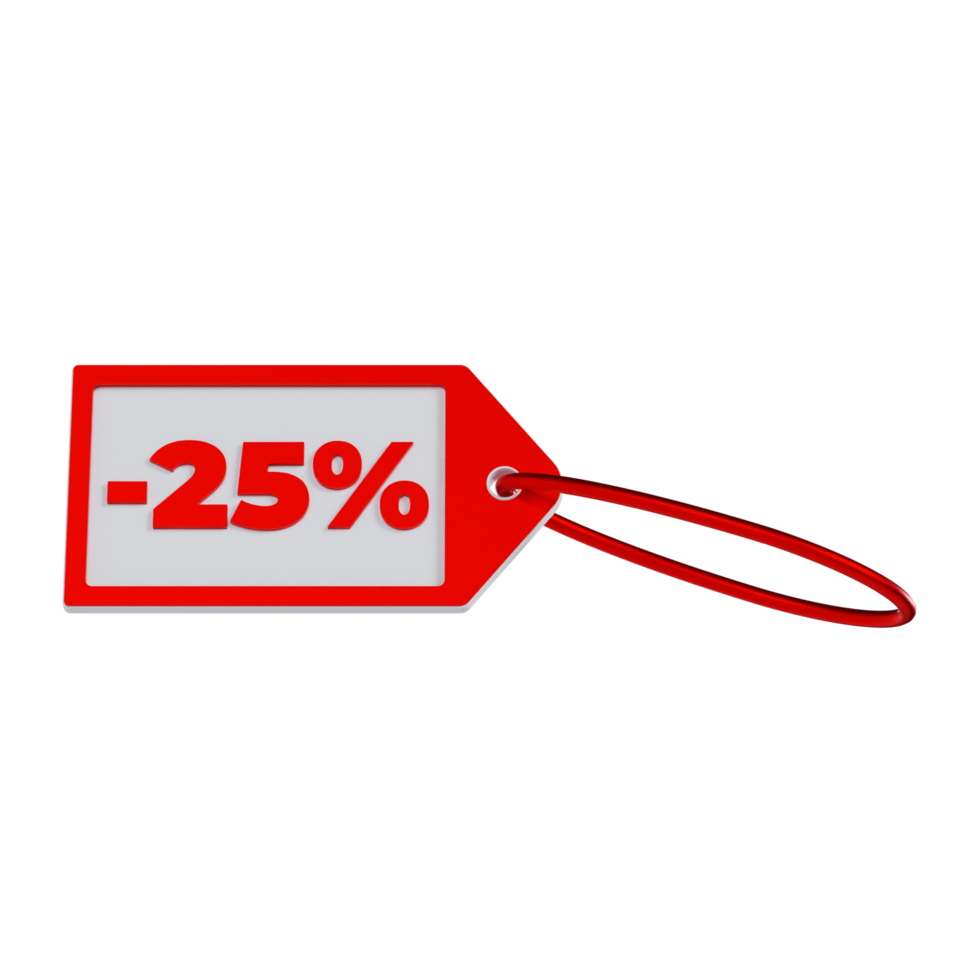 Red 25 Percent Discount Tag - Medium Low View at 90 Degrees png