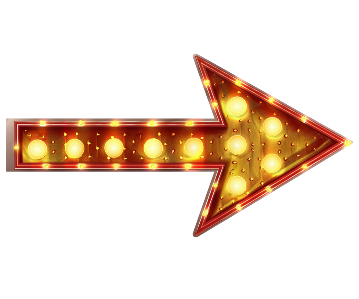 An arrow shaped lighted sign with a red and gold color png