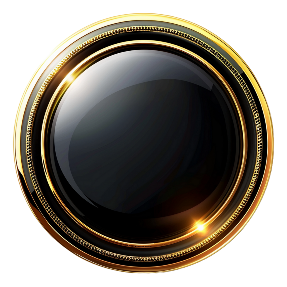 Golden black button with a gold frame png