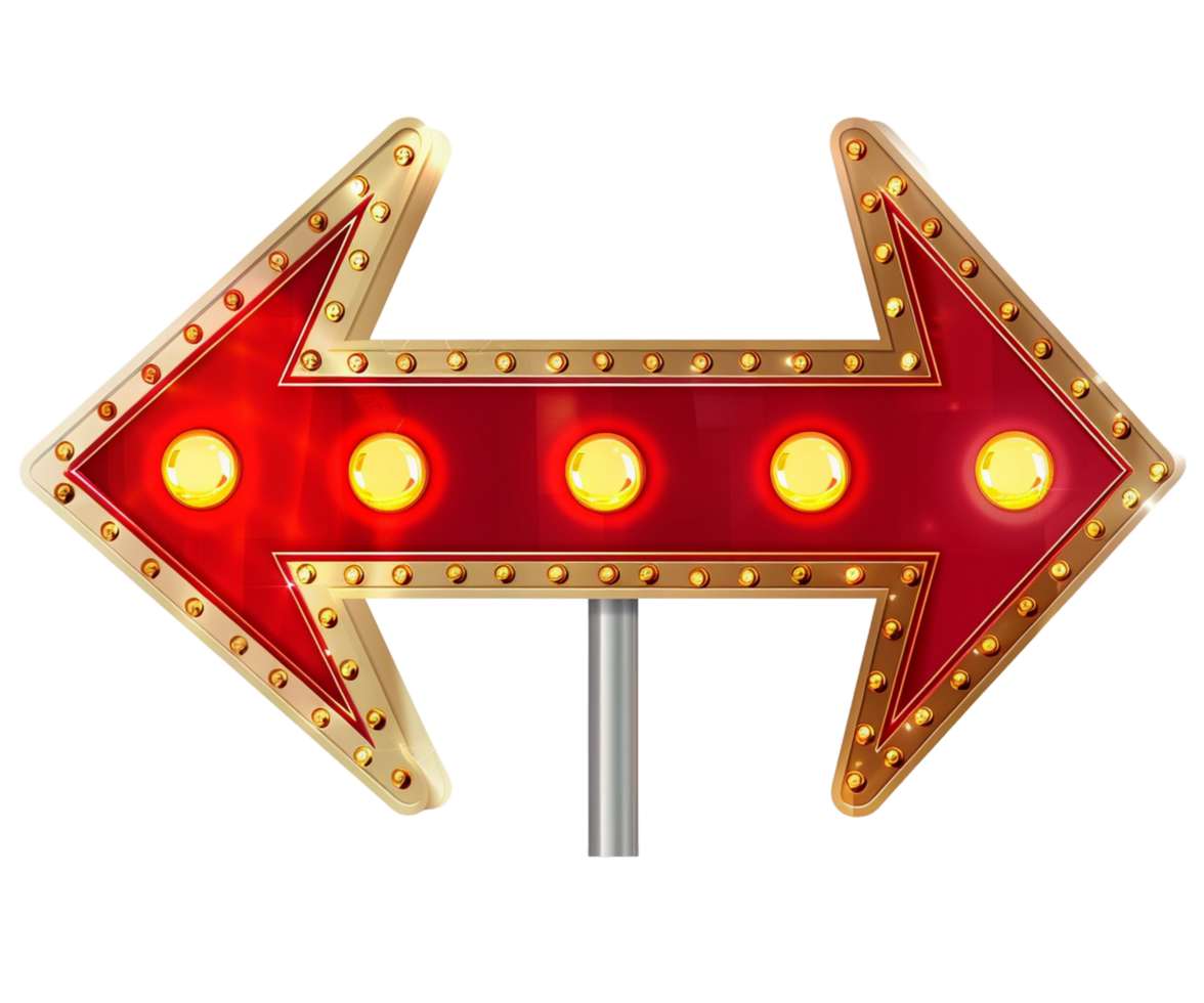 A red and gold neon sign with three lights png