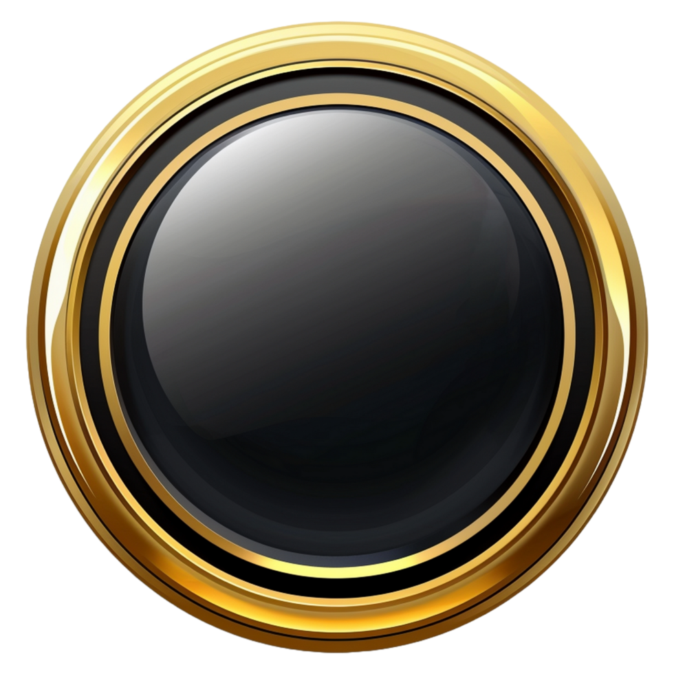 A black and gold button with a gold frame png