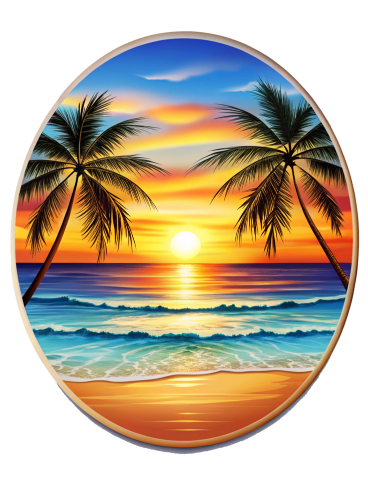 The beach and sunset with palm tree png