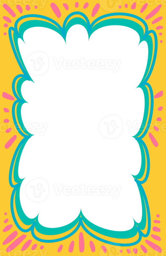 Wavy scallop border shape. Rectangle fun psychedelic hand drawn frame. Doodle cute design for text photo and picture. Groovy child template. Y2K decorative blank. png