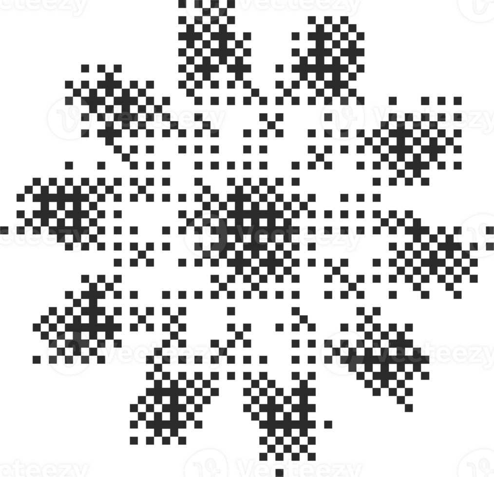 Pixel pattern shape. Textured flower with bitmap Y2k dither gradient. Retro star with old computer game graphic effect. Halftone grunge illustration png