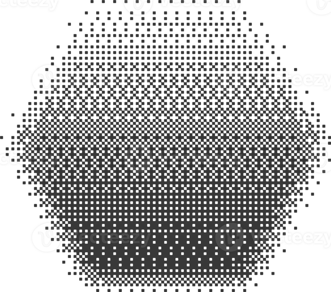 Bitmap pixel arcade game effect. Hexagon y2k halftone shape. Dither aesthetic gradient pentagon icon. 2000s design grainy illustration png