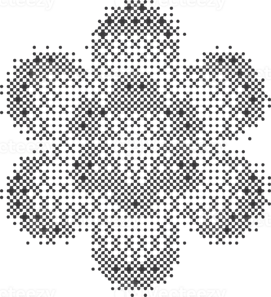 Pixel pattern shape. Textured flower with bitmap Y2k dither gradient. Retro computer game graphic effect. Halftone grunge illustration png