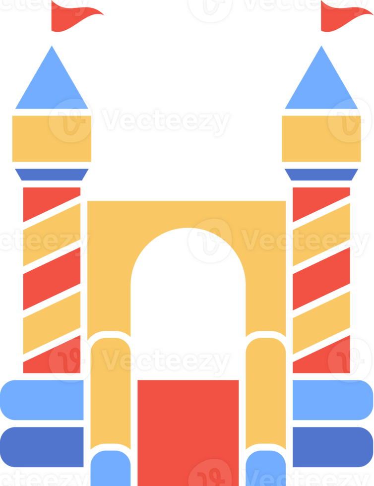 Bouncy castle color icon. Inflatable house trampoline with slide for jumping. Playground pictogram for kids zone amusement park and summer party. Inflated elastic equipment png