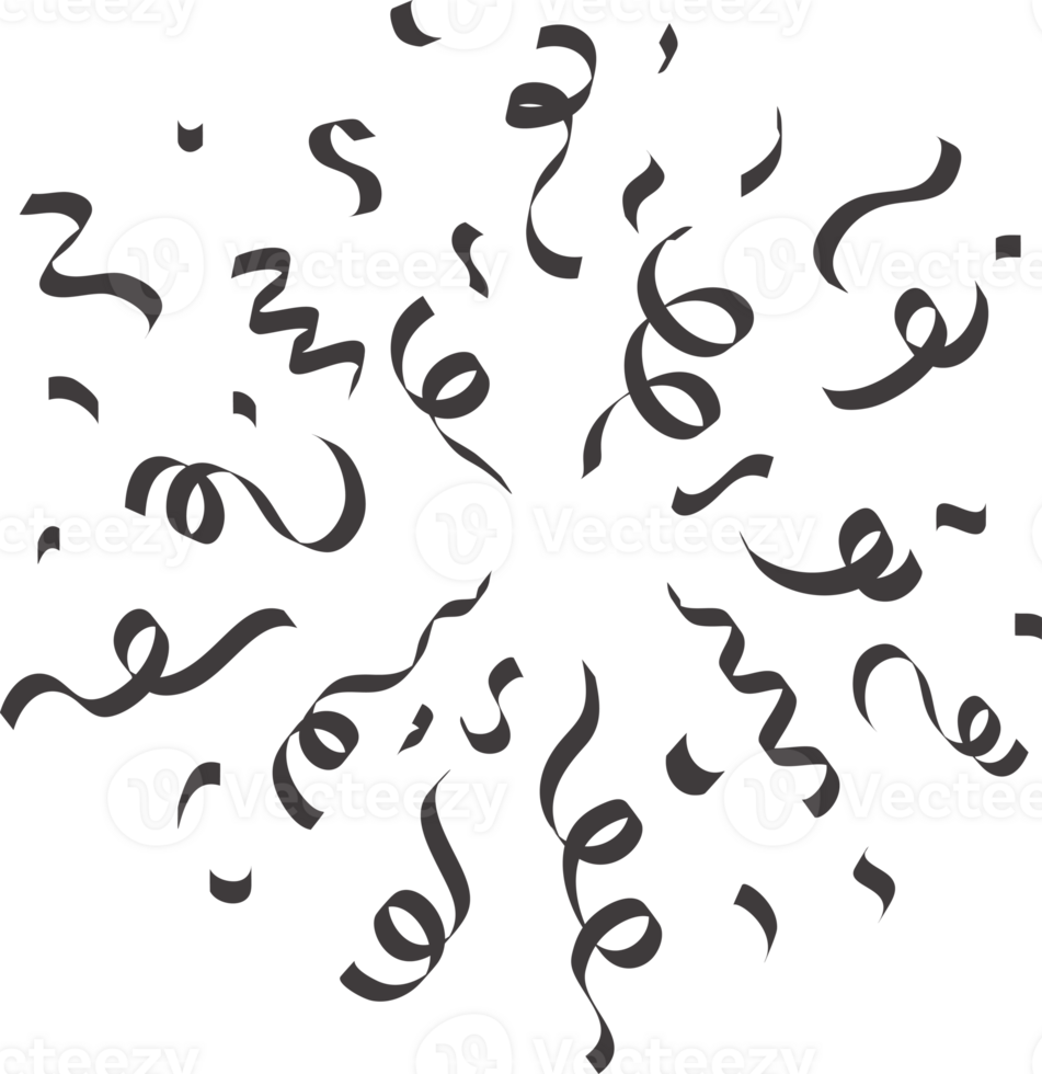 Confetti explosion. Silhouettes of paper ribbons and burst with serpentine. Birthday party and carnival festive elements for design png