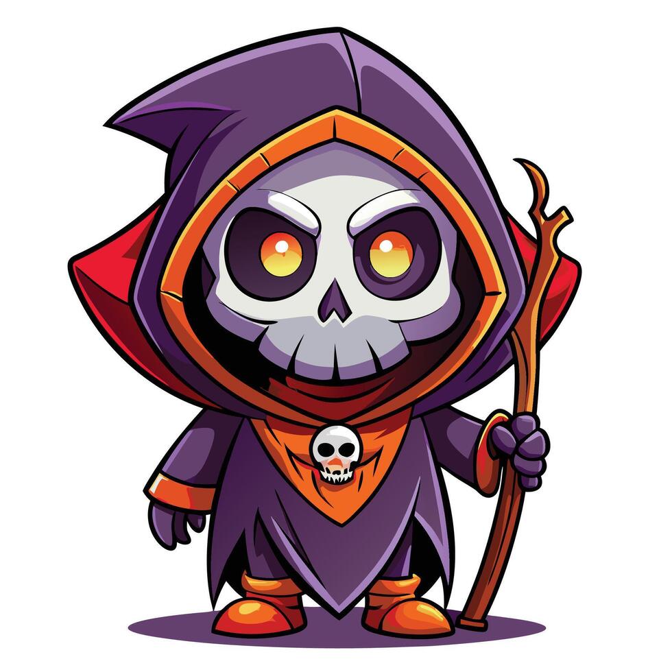 cartoon grim reaper with a staff and a skull vector