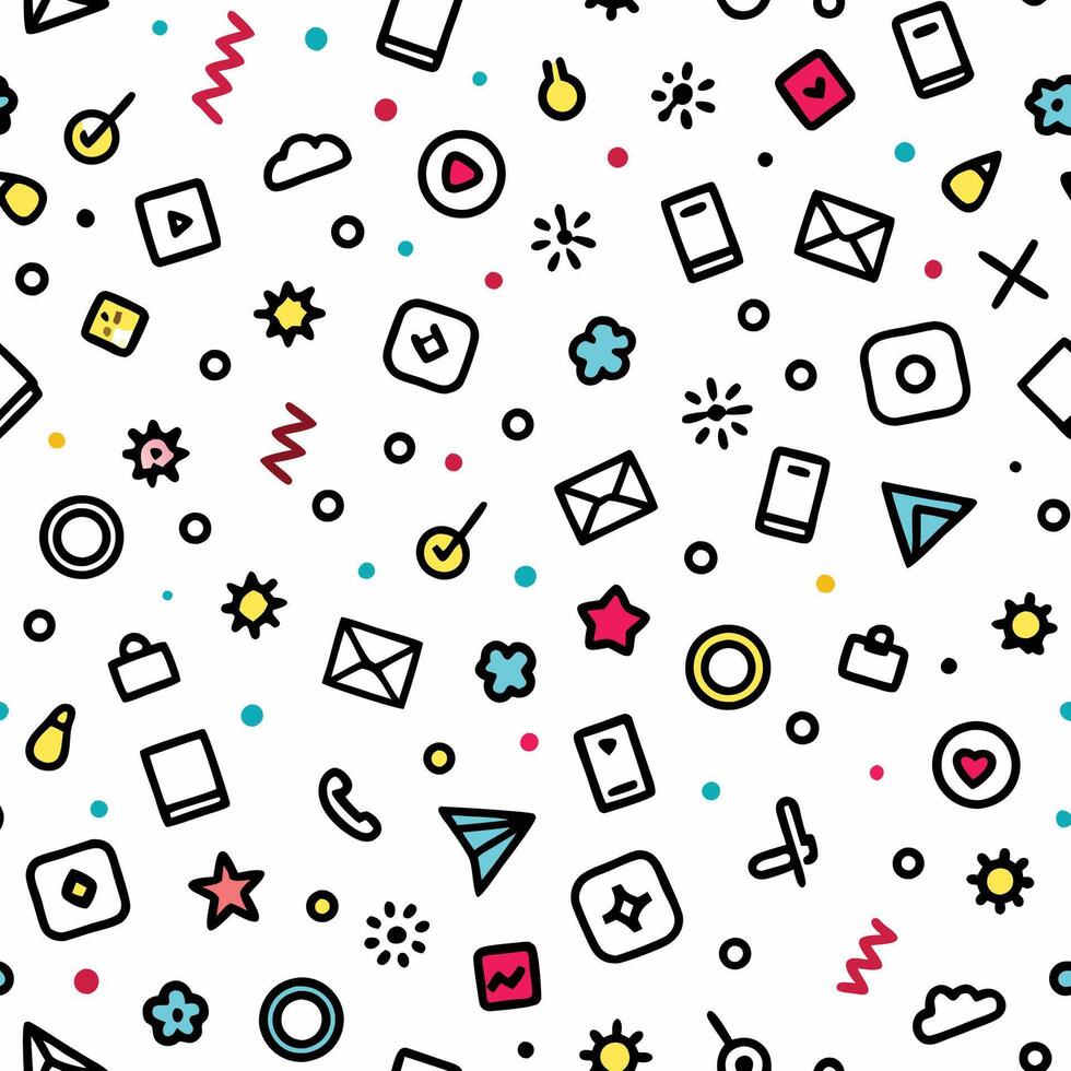 a colorful pattern with icons and other objects vector