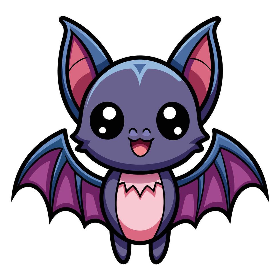a cartoon bat with purple wings and pink eyes vector