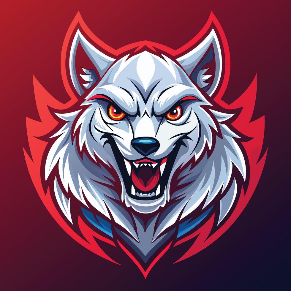 the wolf mascot head on a red background vector