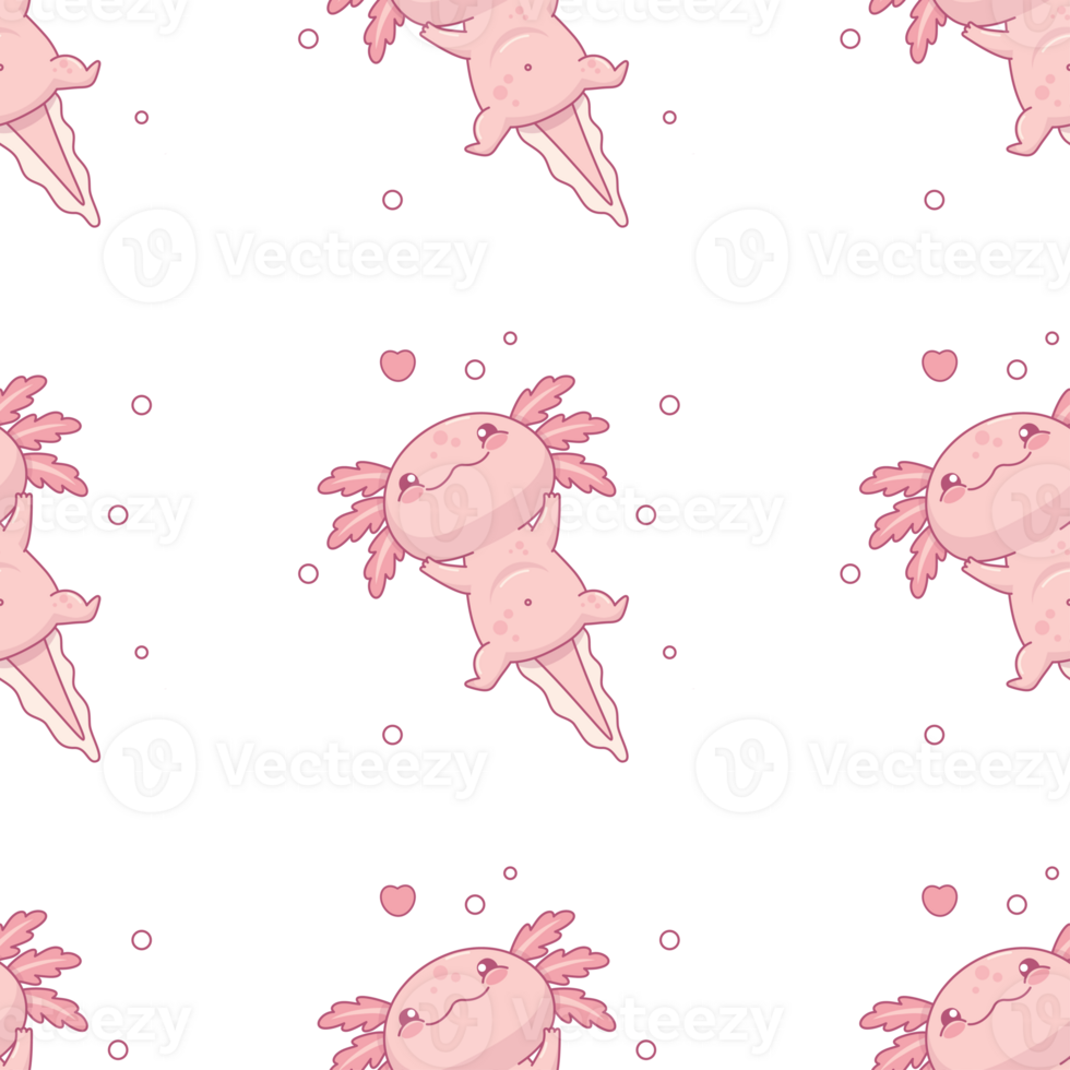 Seamless pattern with cute Axolotl on checkered background. Little cartoon kawaii character png