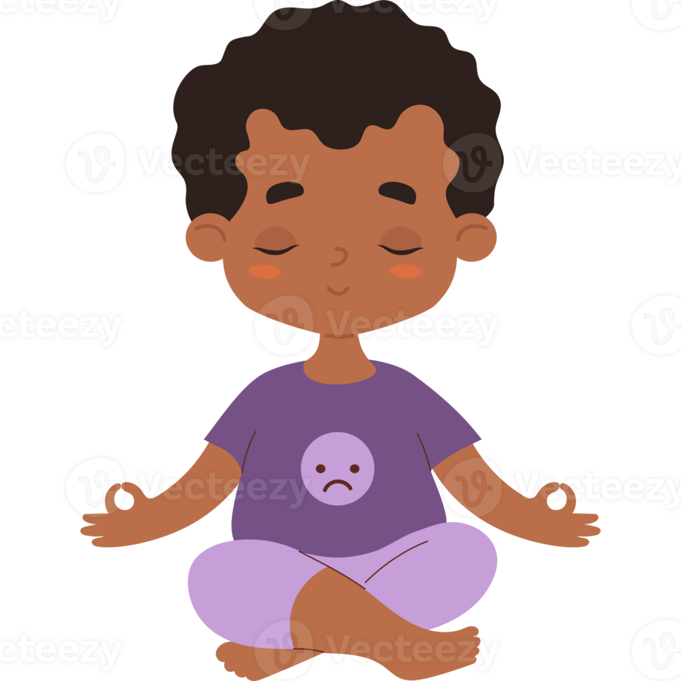 Thoughtful sad afro american boy meditates sits in asana png