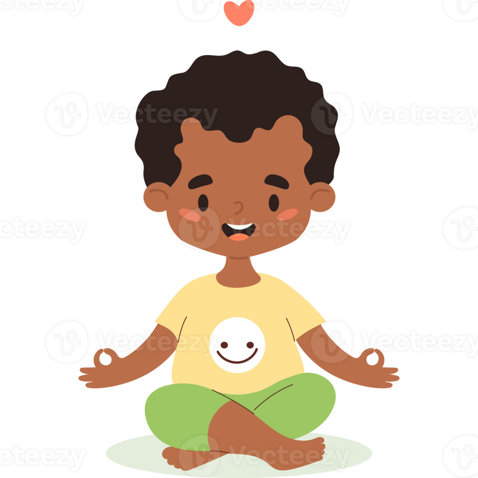 Happy afro american boy meditating png