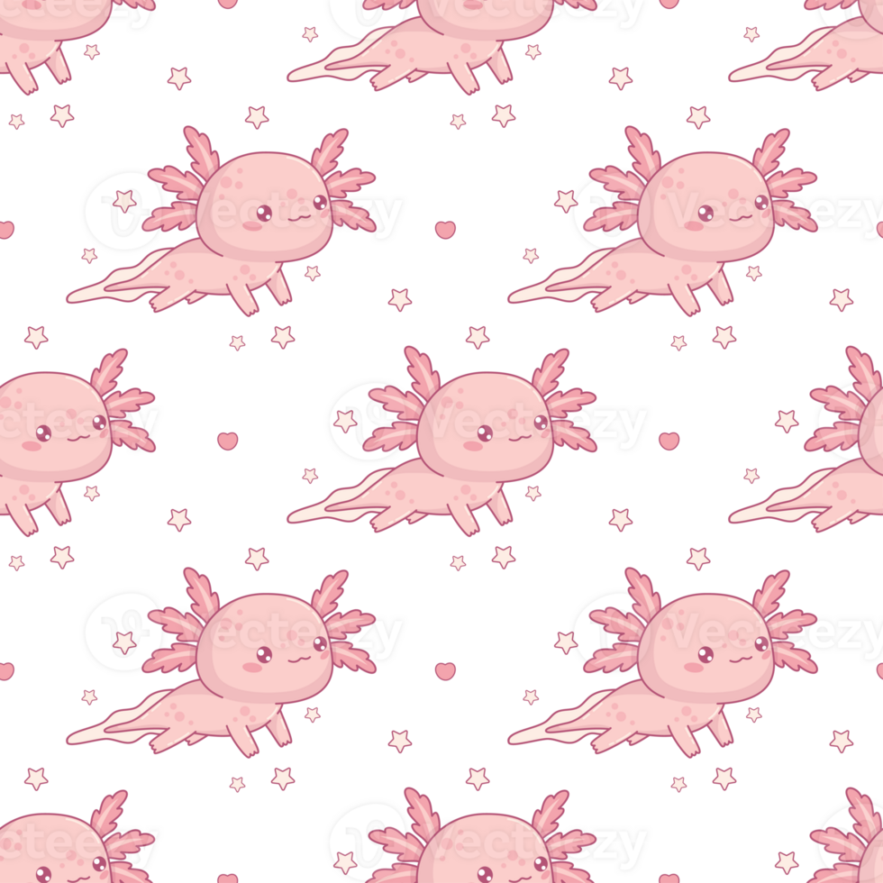Seamless pattern with Little cute pink Axolotl png