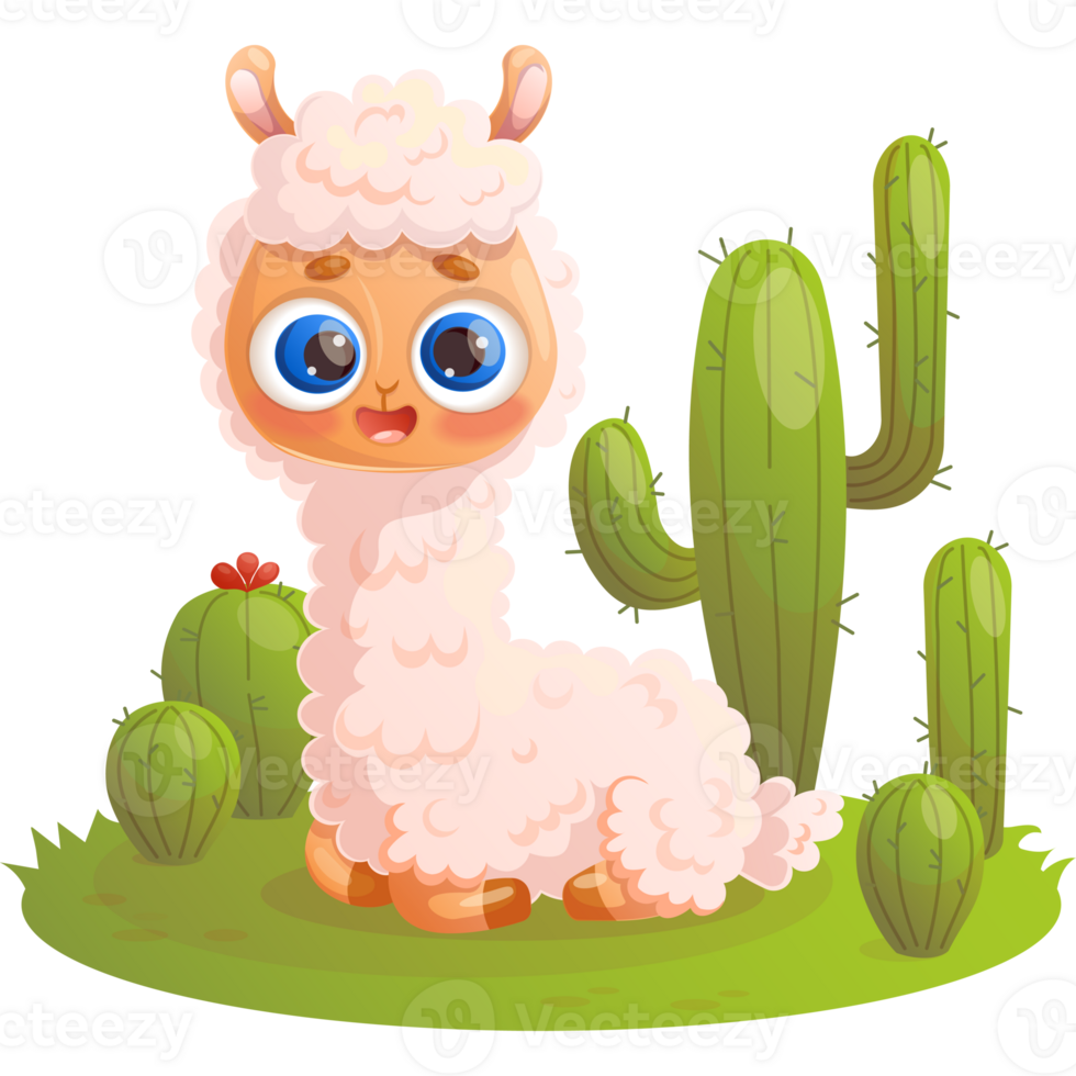 Llama alpaca with cactus png
