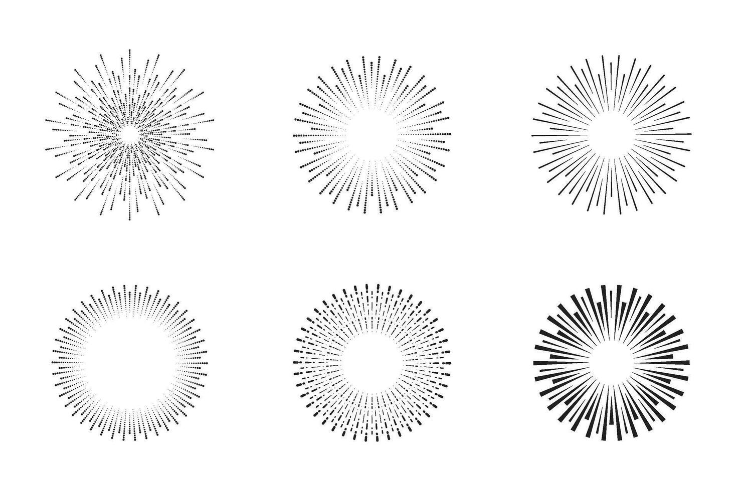 Vintage sunburst set Bursting rays sunrise firework starburst blast Radiant vector