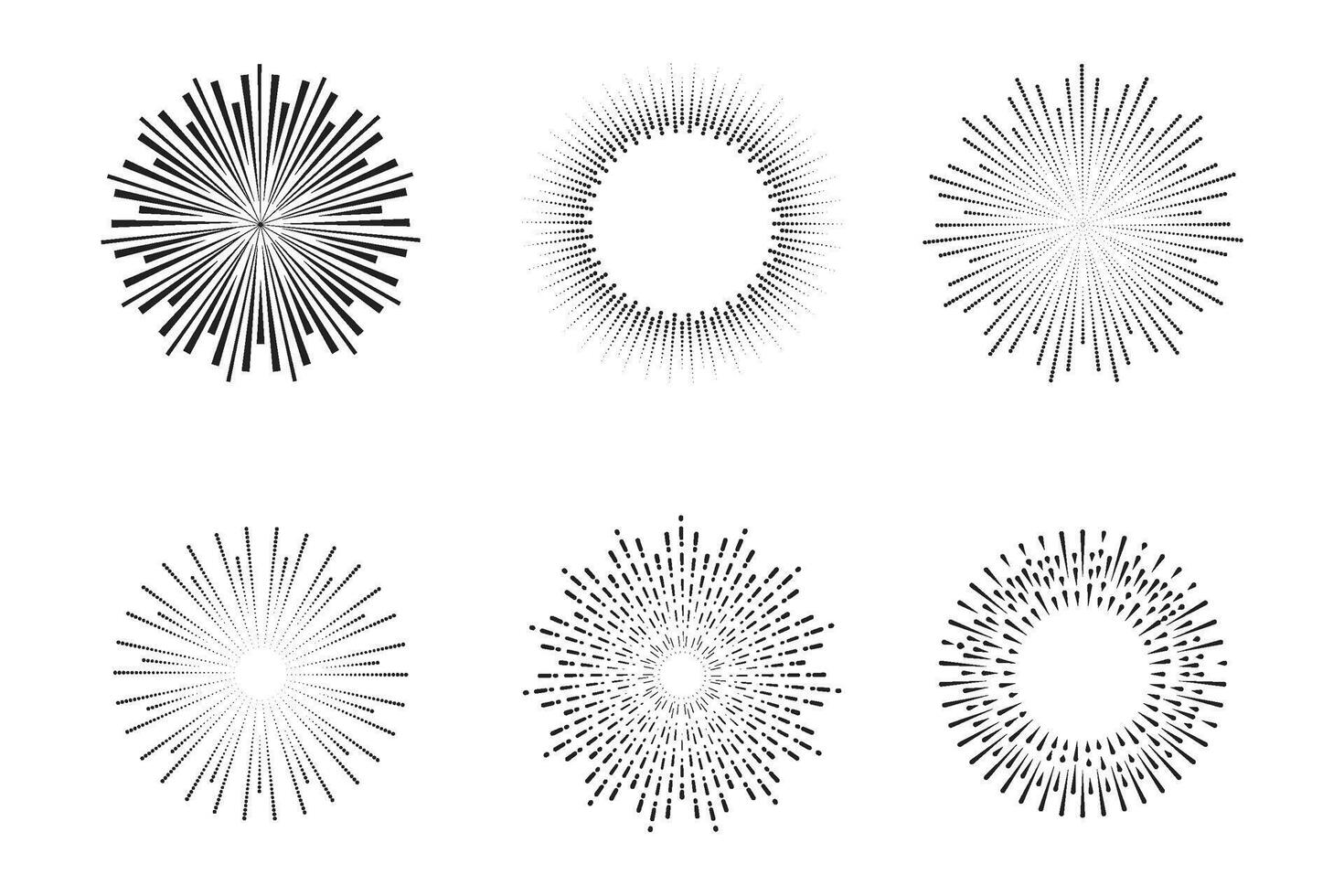 Sunburst ink hand drawn set vector