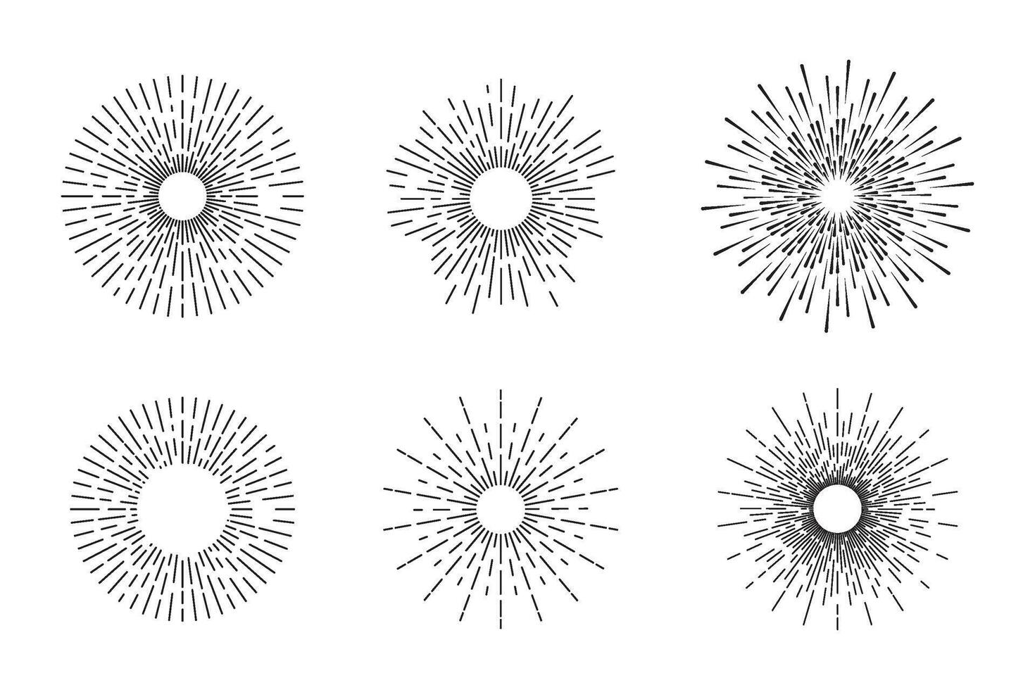 Retro Sun burst shape. Vintage logo, label, badge. Isolated design element. Minimal black fireworks explosion vector