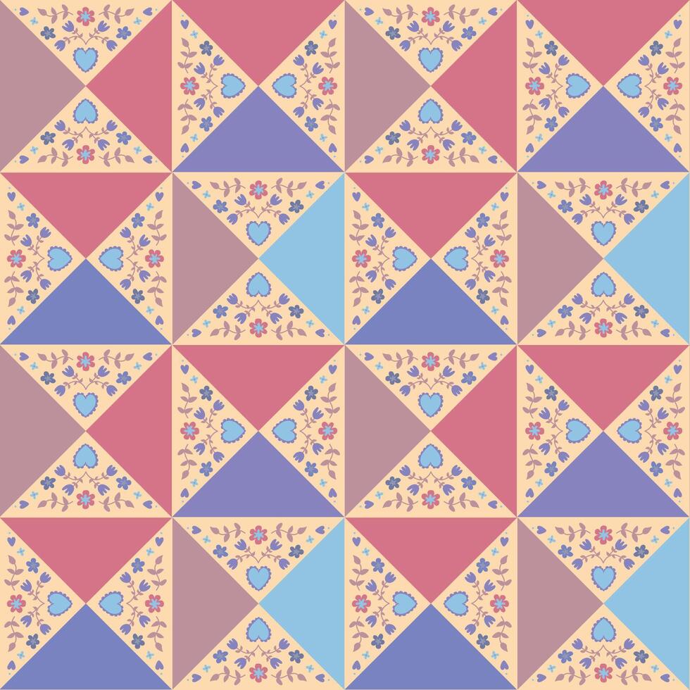 Seamless pattern with handdrawn elements in patchwork style vector