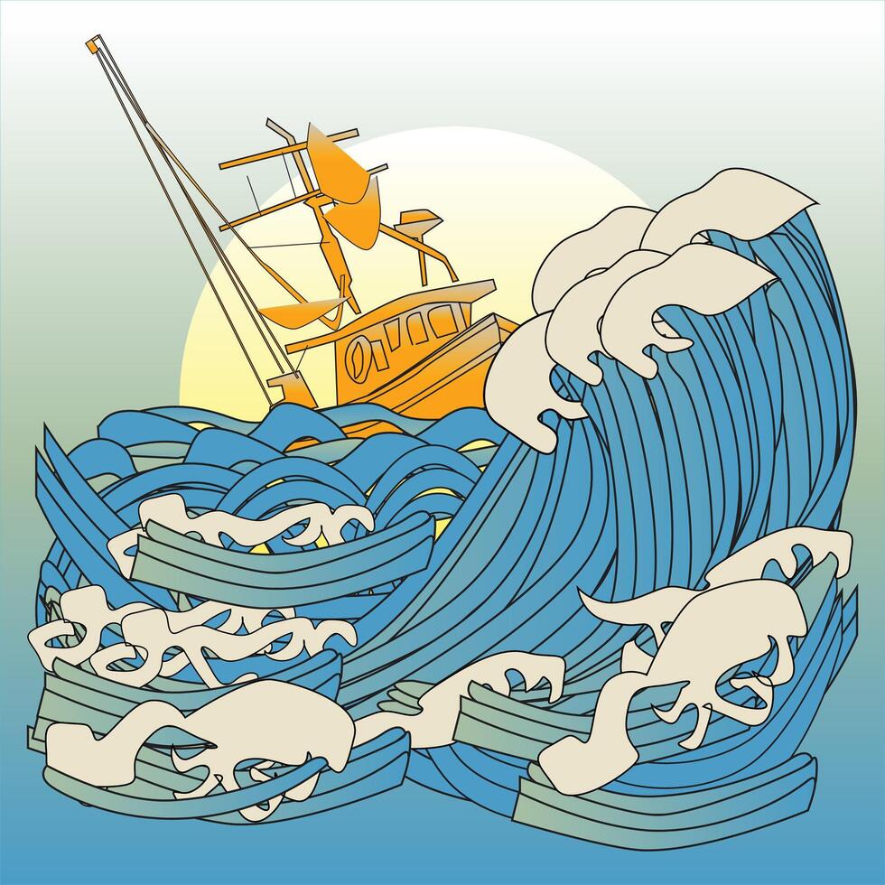 Boat sails in waves illustration vector