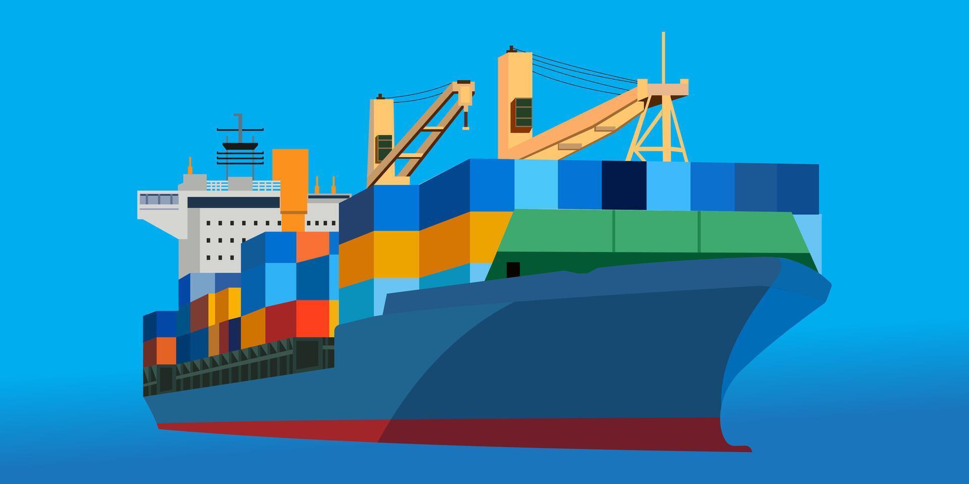 Cargo Ship container ship, illustration isolated on white background, eps vector