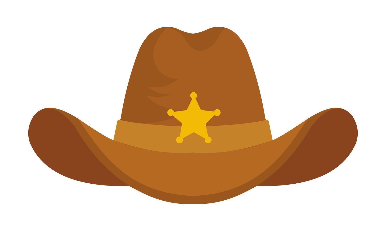 Cartoon Old Western Sheriff Hat With Gold Star. Hand Drawn Illustration Isolated On White Background vector